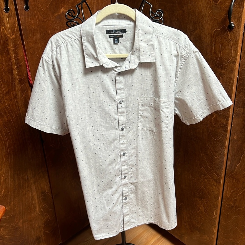 Marc Anthony slim fit light gray print button down men’s shirt 2XL